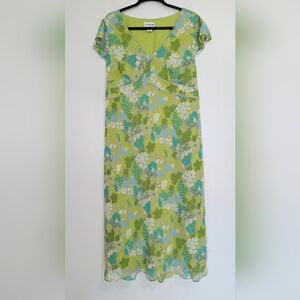Motherhood Maternity Green Blue Floral V Neck Tie Waist Midi Dress Size XL